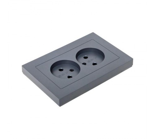 Механизм розетки двойной, 16А, без заземления, со шторками, с рамкой, графит Эпика  UP1-SOG-201 EKF