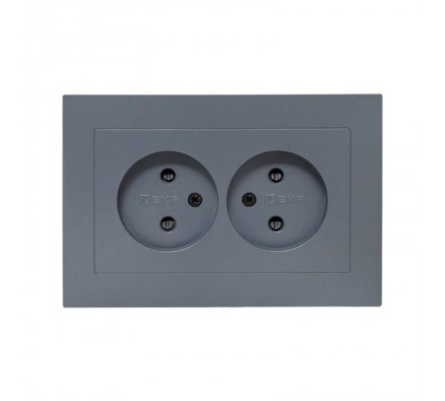 Механизм розетки двойной, 16А, без заземления, со шторками, с рамкой, графит Эпика  UP1-SOG-201 EKF