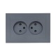 Механизм розетки двойной, 16А, без заземления, со шторками, с рамкой, графит Эпика  UP1-SOG-201 EKF