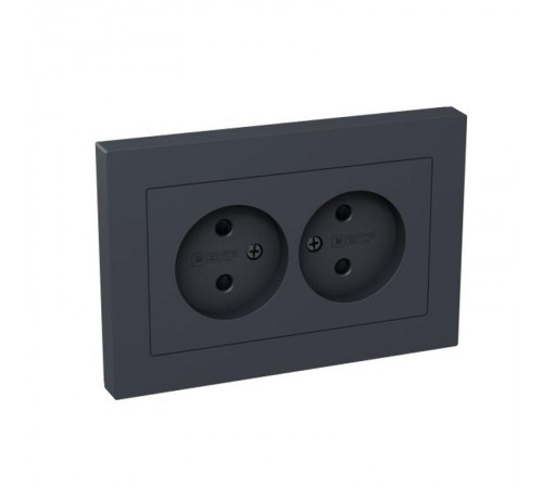 Механизм розетки двойной, 16А, без заземления, со шторками, с рамкой, графит Эпика  UP1-SOG-201 EKF
