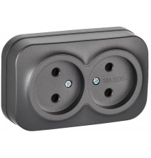 GLORY Розетка 2-местная без з/к/ш о/у 10А РС22-2-ХСм сталь матовый  ERH20-K46M-10  IEK