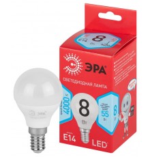 Лампа светодиодная RED LINE LED P45-8W-840-E14 R E14 8Вт шар нейтральный белый свет  Б0052440  ЭРА