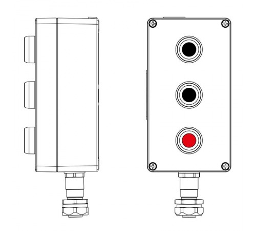 Взрывозащищенный пост управления из алюминия CPE-A-14-(2xP1B(11)-1xP1R(11))-1xKAEPM2MHK-20(C)1Ex d e IIC Т5 Gb / Ex tb IIIC T95°CDb IP66  2201.141.22