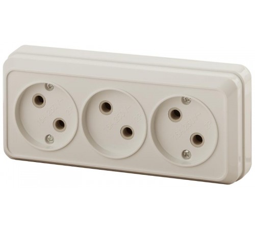 Розетка Intro Quadro 2-205-02 без заземления трехместная 3х2P, 16А-250В, IP20, ОУ, слоновая кость  Б0053813  Intro