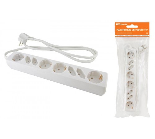 Удлинитель бытовой  У044, 4 б/з+4 с/з, 3метра, ПВС 3х1,5мм2  16А/250В   SQ1303-0311  TDM
