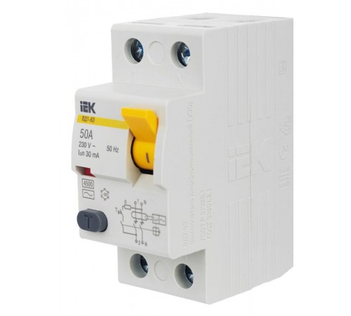 Выключатель дифференциальный (УЗО) ВД1-63 2п 50А 30мА тип AC  MDV10-2-050-030  IEK