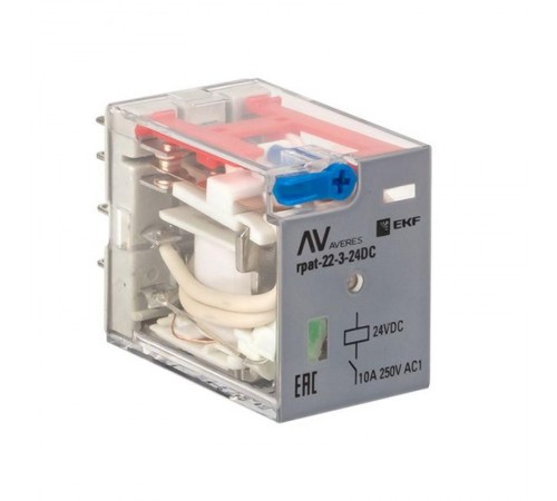 Реле промежуточное с кнопкой и мех. Индикацией RPAt 22/3 10A 24В DC EKF AVERES  rpat-22-3-24DC  EKF