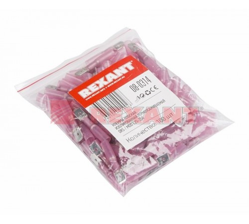 Клемма плоская изолированная термоусаживаемая штекер 6.35 мм 0.5-1.5 мм РПи-п-т 1.5-(6.3)) красный  08-0314  REXANT