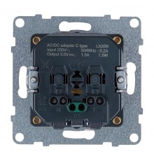 SUNO Комбинированная розетка со шторками 2К+З 16А 250В/USB С 1500мА. Безвинтовые зажимы. Цвет "Белый"  721129  Legrand