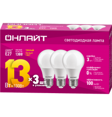 Лампа светодиодная 90 604 OLL-A60-13-230-2.7K-E27-PACK3  90604  ОНЛАЙТ