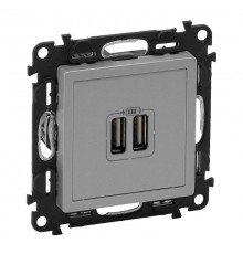 Valena LIFE DIY Алюминий Розетка 2-ая USB 240В/5В 1500мА  753612  Legrand