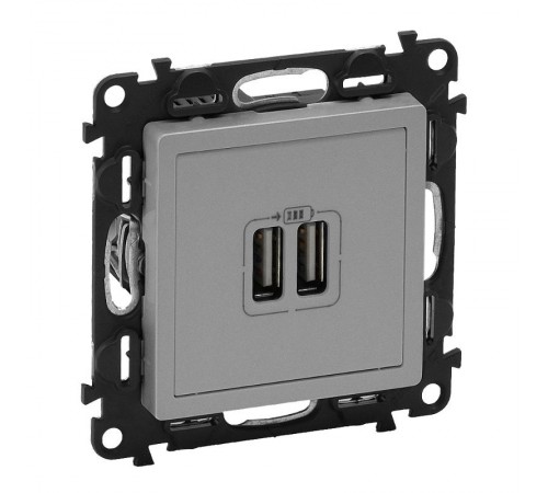Valena LIFE DIY Алюминий Розетка 2-ая USB 240В/5В 1500мА  753612  Legrand