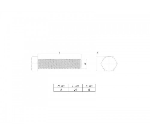 Болт шестигранный М8х20 TDZ (100 шт)  b6grm8x20-TDZ  EKF