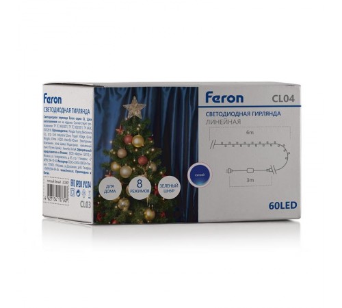 Светодиодная гирлянда CL04 линейная 6м +1.5м 230V синий с питанием от сети  32300  Feron