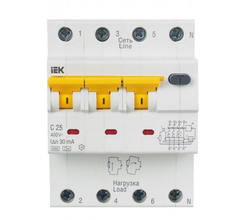 Выключатель автоматический дифференциального тока АВДТ 34 3п+N 25А C 30мА тип A  MAD22-6-025-C-30  IEK