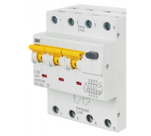 Выключатель автоматический дифференциального тока АВДТ 34 3п+N 25А C 30мА тип A  MAD22-6-025-C-30  IEK