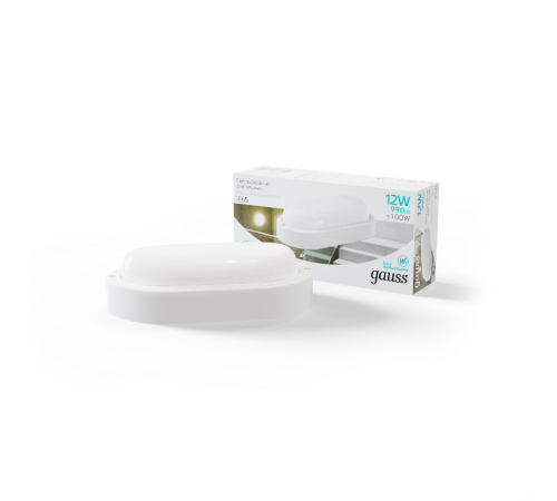 Светильник светодиодный пылевлагозащищенный для ЖКХ UNIVERSAL овал 12W 940lm 4000K 160-260V IP65 198*96*53 белый LED 1/40  161411212  Gauss