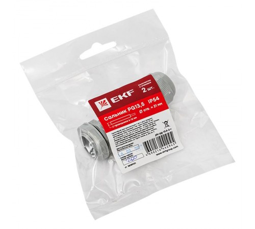 Сальник PG13,5 IP54 (2 шт) d отв. 21 мм / d провод. 6-12 мм PROxima  plc-pg-13.5-2-r  EKF