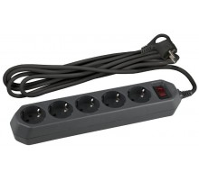 Сетевой фильтр USF-5es-1.5m-B   (черный) с заземл, 3x0,75мм2, с выкл, 5гн, 1.5м (20/600) Б0019032  ЭРА