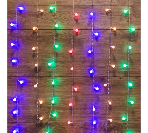 Гирлянда "Светодиодный Дождь" 1,5*1,5 м, с насадками шарики, свечение с динамикой, прозрачный провод, 230 В, диоды Мультиколор  235-049  NEON-NIGHT