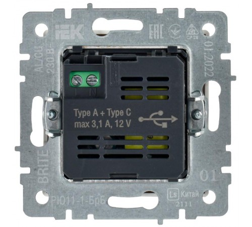 BRITE Розетка USB A+C 18Вт РЮ11-1-БрБ белый  BR-U22-018-K01  IEK