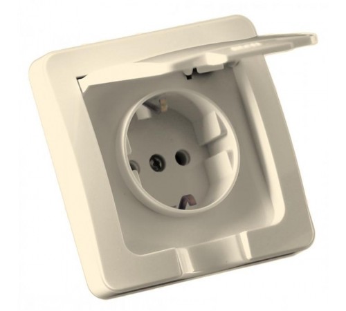 Розетка скрытой установки, одноместная, с заземляющим контактом, со шторкой, IP44, цвет слоновая кость  РС16-512-01  HEGEL