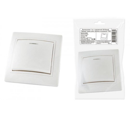 Выключатель 1 кл. с подсветкой 10А белый "Таймыр" (пром. упак., бакелит. основание)  SQ1814-0504  TDM