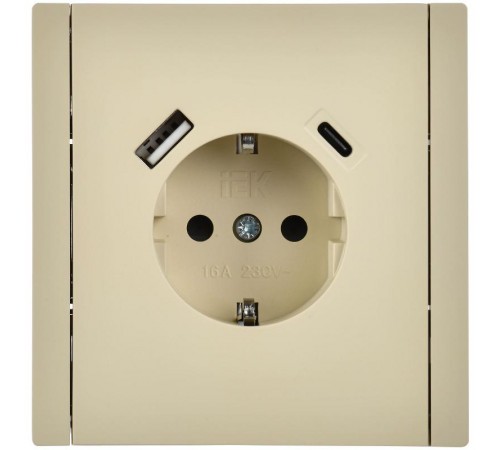 FORTE&PIANO Розетка с заземлением, со шторками в/к 16А USB A+C 18Вт FP447 ваниль  FP-R14-16-U22-018-K10  IEK