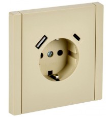 FORTE&PIANO Розетка с заземлением, со шторками в/к 16А USB A+C 18Вт FP447 ваниль  FP-R14-16-U22-018-K10  IEK