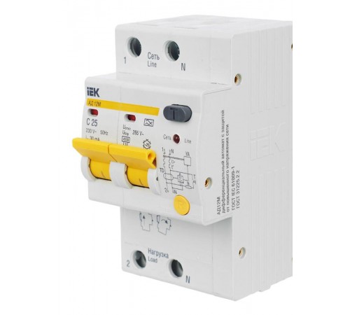 Выключатель автоматический дифференциального тока АД12М 2п 25А C 30мА тип A (3 мод)  MAD12-2-025-C-030  IEK