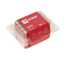 Батарейка алкалиновая типа ААА(LR03) пластиковый бокс 24шт.  LR03-BOX24  EKF