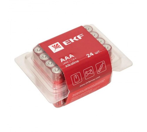 Батарейка алкалиновая типа ААА(LR03) пластиковый бокс 24шт.  LR03-BOX24  EKF