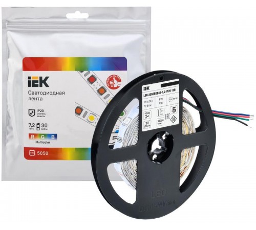 Лента светодиодная 5м LSR-5050RGB30-7,2-IP20-12В  LSR2-3-030-20-3-05  IEK