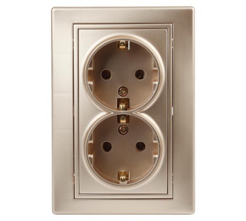 Розетка Intro Plano 1-205-04 с заземлением двойная 2X2P+E Schuko, 16А-250В, IP20, СУ, шампань  Б0053918  Intro