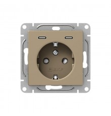 Механизм розетки с USB-C - 2шт, 16А, с заземлением, со шторками, шампань Эпика  UP1-SOC-111-2USBC EKF