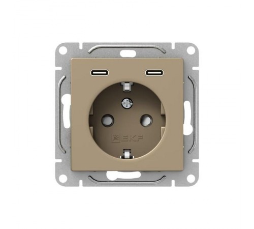 Механизм розетки с USB-C - 2шт, 16А, с заземлением, со шторками, шампань Эпика  UP1-SOC-111-2USBC EKF