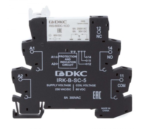 Реле интерфейсное, 1CO, ком. ток 6А, AgSnO2, напряжение 230V AC/DC, винтовые клеммы.  IRK-230UC-1CO  DKC
