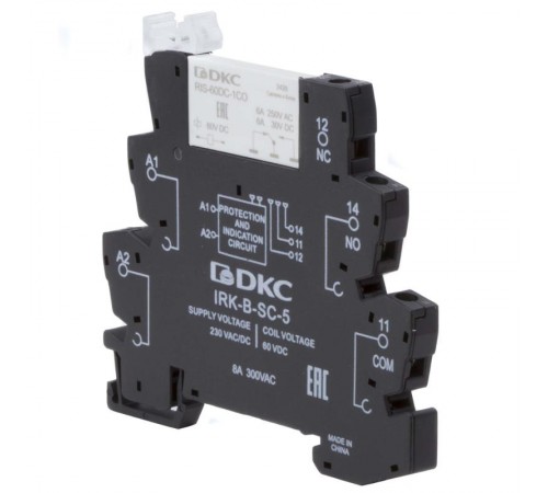 Реле интерфейсное, 1CO, ком. ток 6А, AgSnO2, напряжение 230V AC/DC, винтовые клеммы.  IRK-230UC-1CO  DKC