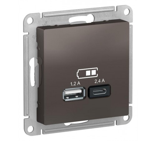 AtlasDesign МоккоUSB Розетка A+С, 5В/2,4А, 2х5В/1,2А, механизм  ATN000639  SE