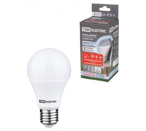 Лампа светодиодная А60 - 10 Вт-230 В -4000 К-E27 "-ДИММЕР"  SQ0340-0196  TDM
