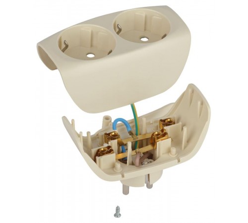 Тройник SP-2e-I  2гн, с заземл, со шторками (сл. кость) (10/60/1440) Б0002369  ЭРА