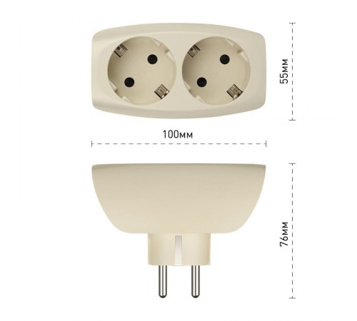 Тройник SP-2e-I  2гн, с заземл, со шторками (сл. кость) (10/60/1440) Б0002369  ЭРА