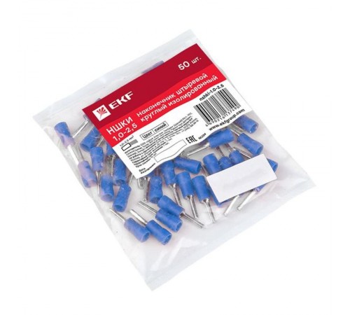 Наконечник штыревой круглый изолированный НШКИ 1.0-2.5 (уп 50шт) EKF PROxima  nshki-1.0-2.5  EKF