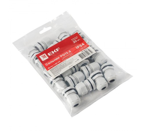 Сальник PG13,5 IP54 (20 шт) d отв. 20 мм / d провод. 6-12 мм PROxima  plc-pg-13.5-r  EKF
