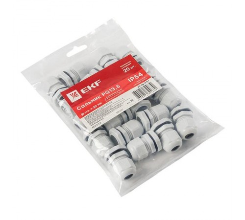 Сальник PG13,5 IP54 (20 шт) d отв. 20 мм / d провод. 6-12 мм PROxima  plc-pg-13.5-r  EKF