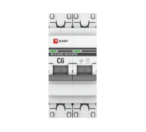 Выключатель автоматический двухполюсный 2P 6А (C) 6кА ВА 47-63 DC EKF PROxima  mcb4763-DC-2-06C-pro  EKF (замена - M63DC626C)