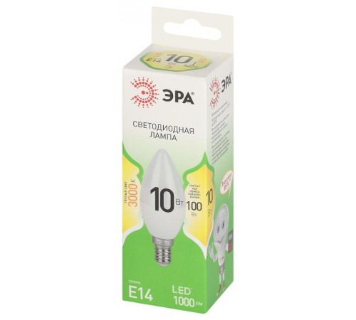 Лампа светодиодная  GREEN LINE LED B35-10W-830-E14 GL E14 10 Вт свеча теплый свет  Б0067108  ЭРА