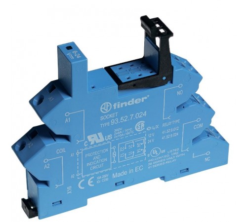 Розетка с безвинтовыми клеммами (пружинный зажим) для реле 41 серии; питание 60В DC; в комплекте пластиковая клипса; опции: LED  93527060  Finder