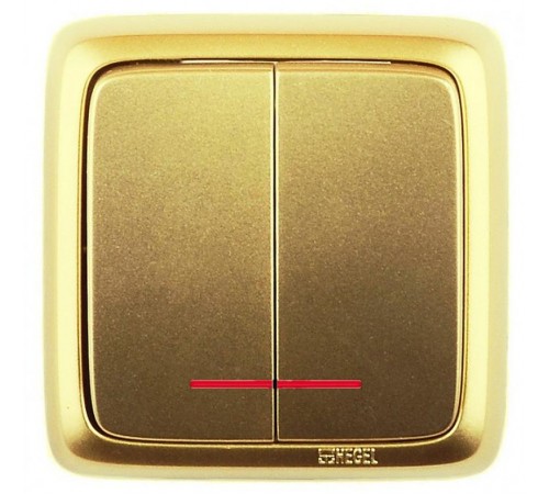 Выключатель открытой установки, двухклавишный, с индикацией, цвет золото  ВА16-152-07  HEGEL