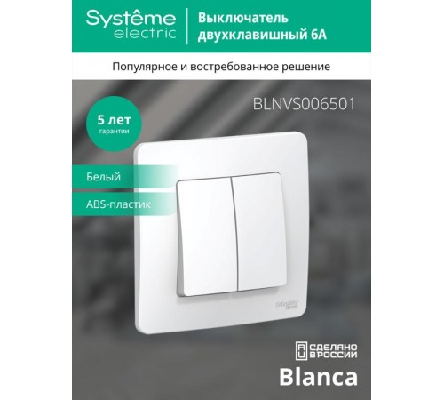 Blanca Белый С/У Выключатель 2-клавишный, 6А, 250В  BLNVS006501  SE